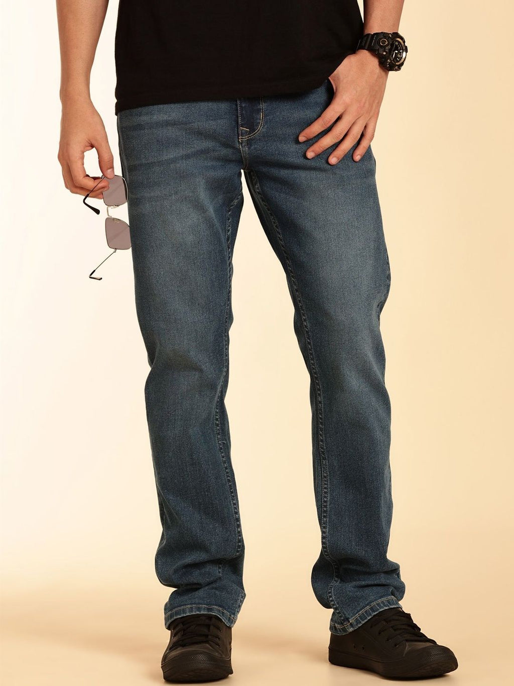 Indigo Smart Straight Fit Mid-Rise Clean Look Stretchable Jeans For Men