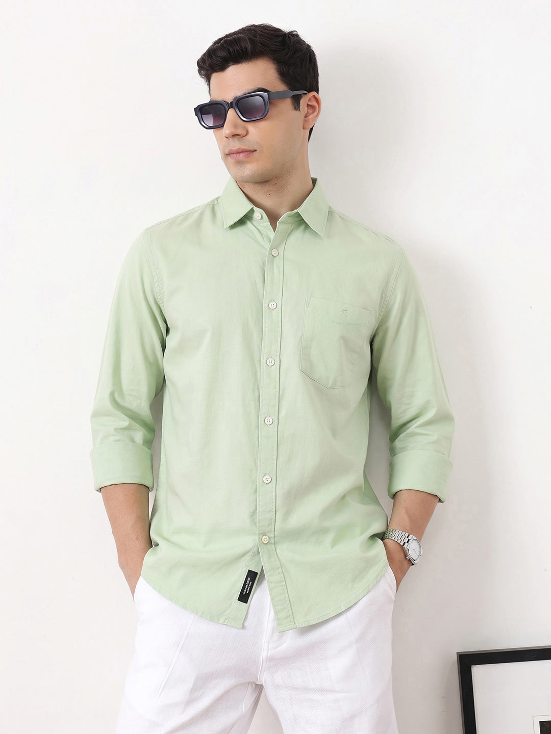 Pista Premium Slim Fit Long Sleeves Spread Collar Solid Cotton Oxford Casual Shirt For Men