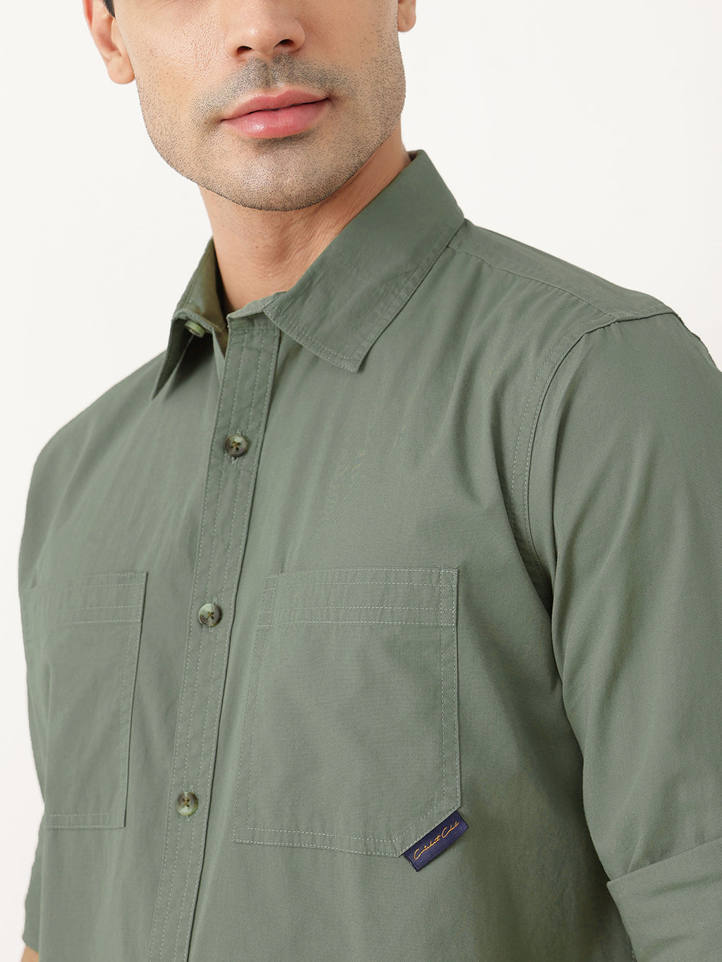 Thomas Scott Men Premium Mint Slim Fit Long Roll-Up Sleeves Spread Collar Solid Cotton Casual Shirts