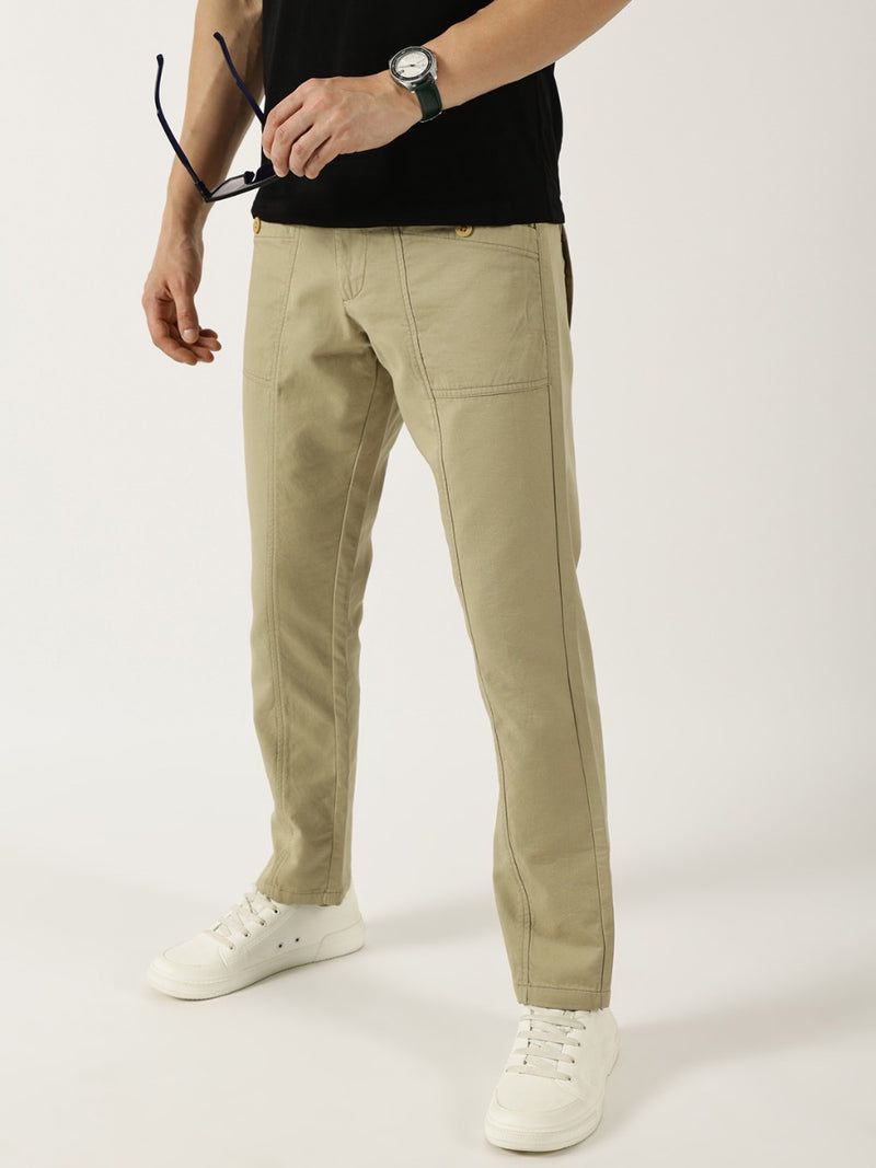 Thomas Scott Men Beige Smart Easy Wash Cargos Trousers
