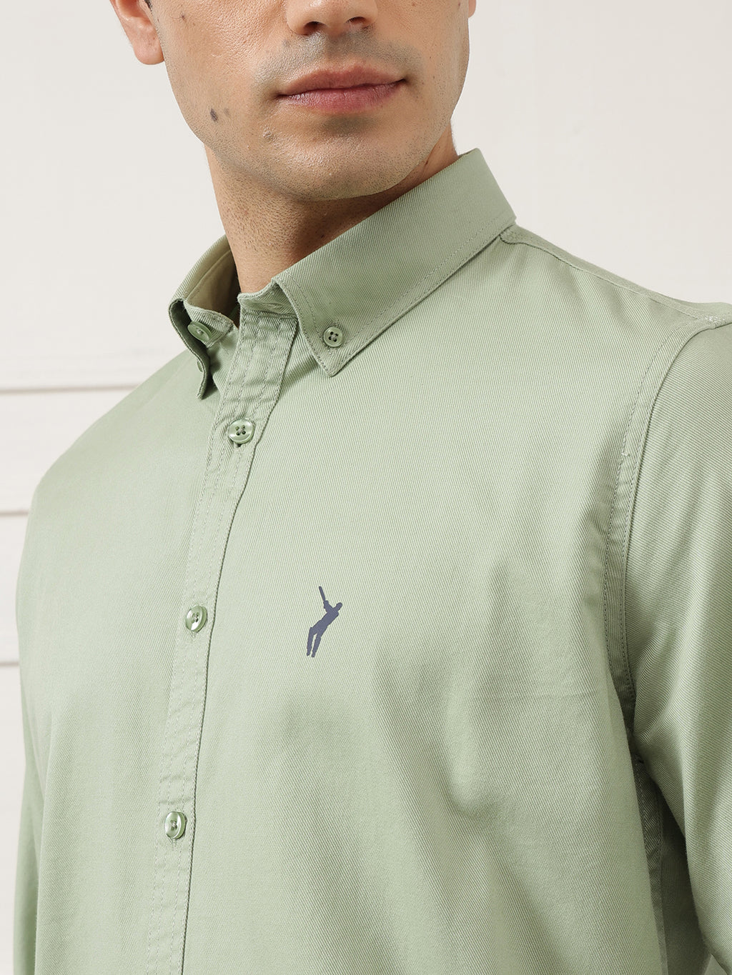 Light Green Premium Slim Fit Long Sleeves Button-Down Collar Solid Cotton Casual Shirt For Men