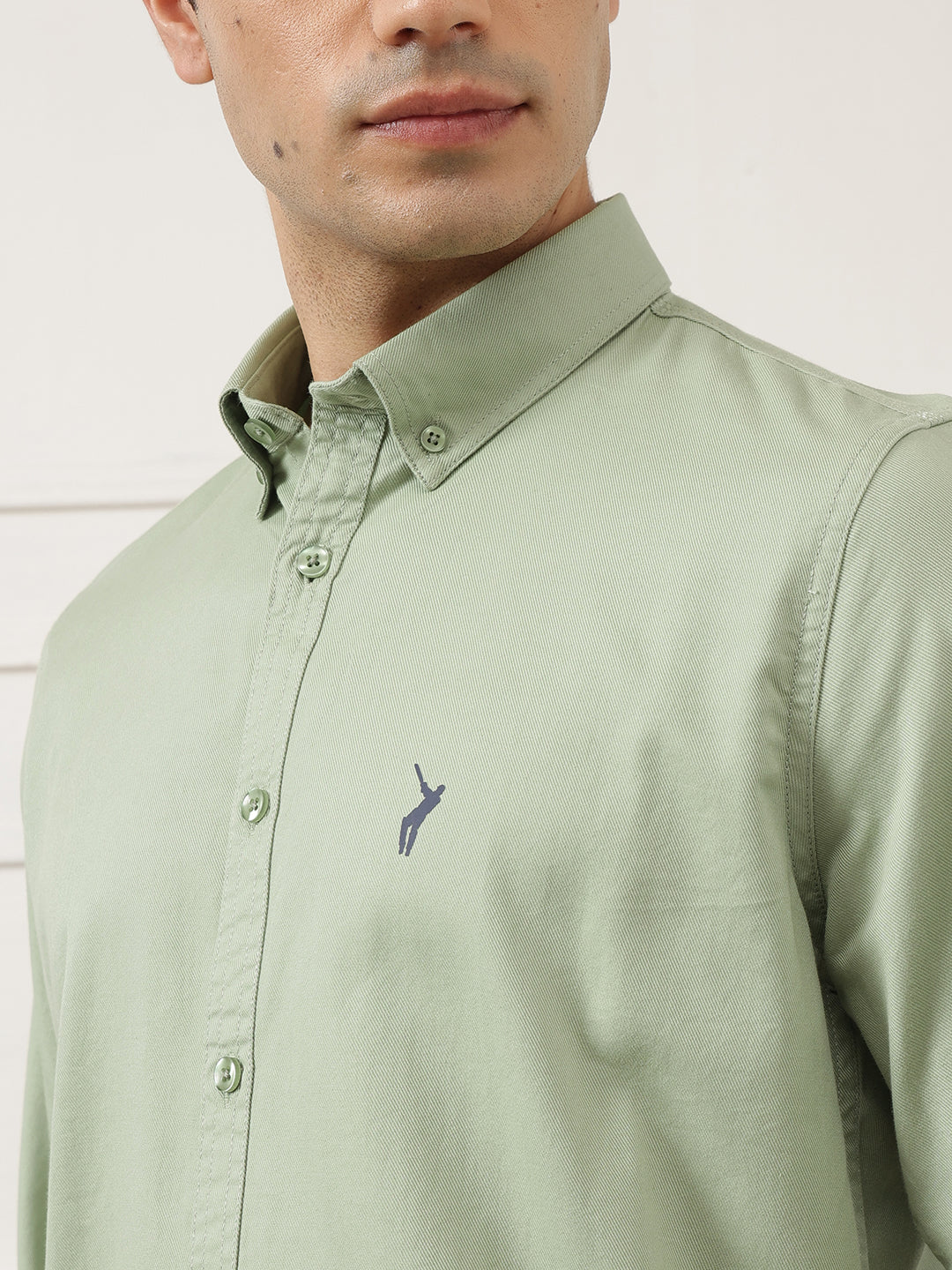 Light Green Premium Slim Fit Long Sleeves Button-Down Collar Solid Cotton Casual Shirt For Men
