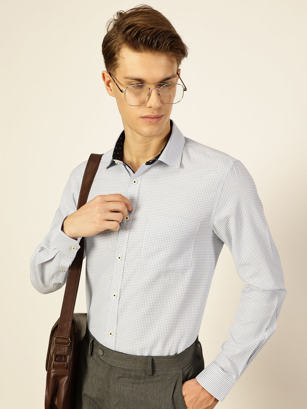 Thomas Scott Men Smart Gingham Checks Opaque Checked Formal Shirt