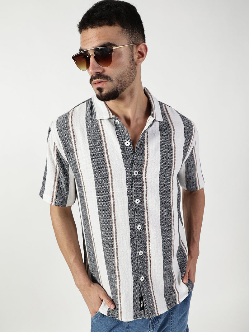 Thomas Scott Men Premium Slim Fit Opaque Striped Casual Shirt