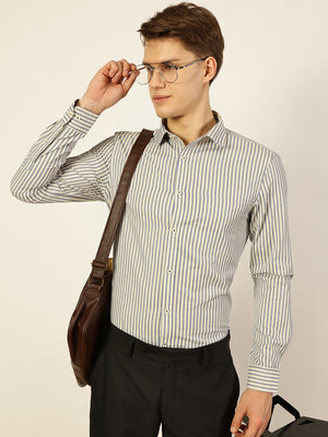 Thomas Scott Men Smart Pinstripes Opaque Striped Formal Shirt