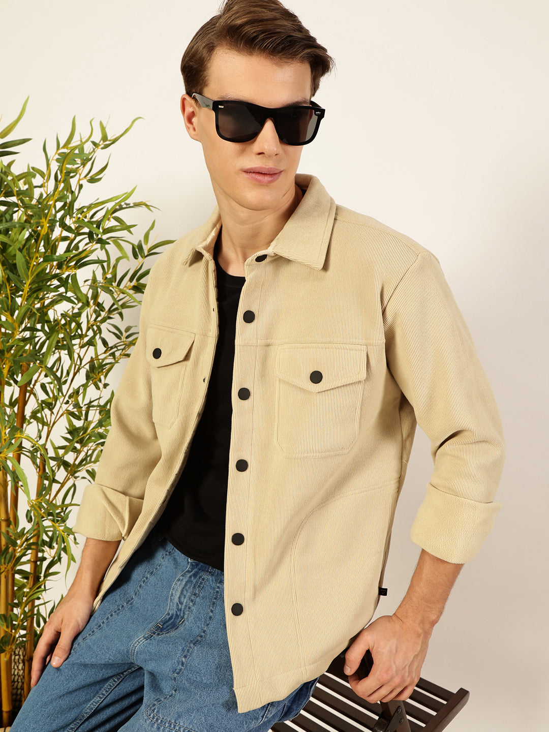 Black Spread Collar Corduroy Anti Odour Jacket