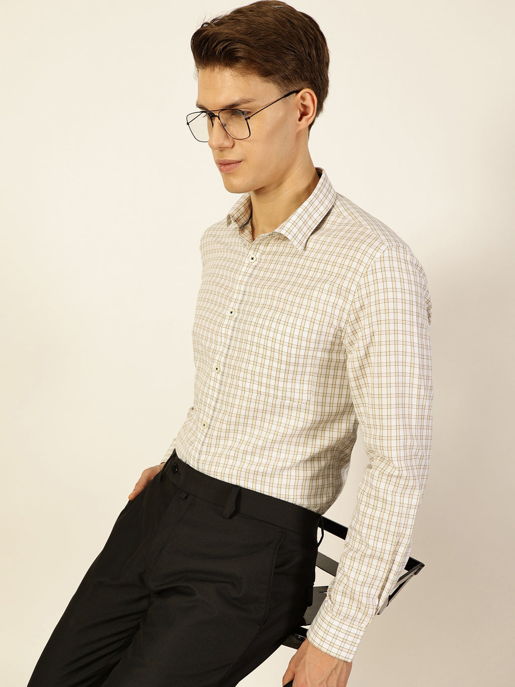 Thomas Scott Men Smart Shepherd Checks Opaque Checked Formal Shirt