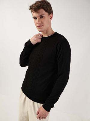 Thomas Scott Men Cable Knit Round Neck Cotton Pullover Ribbed Sweater