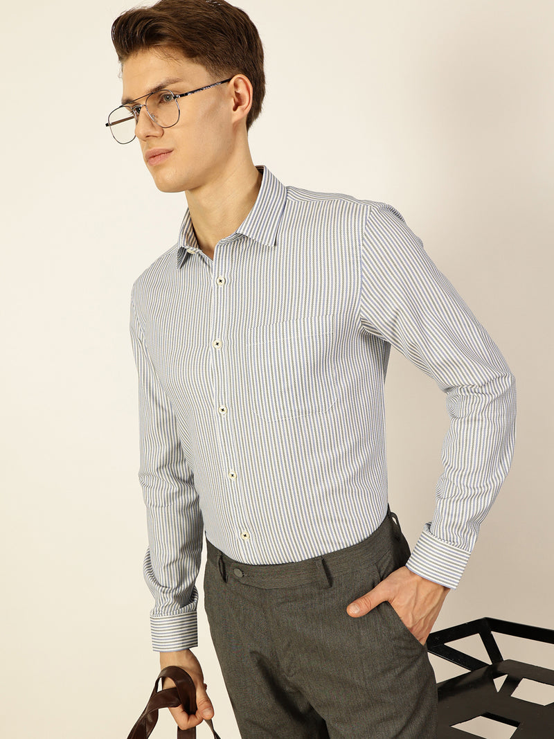 Thomas Scott Men Smart Pinstripes Opaque Striped Formal Shirt