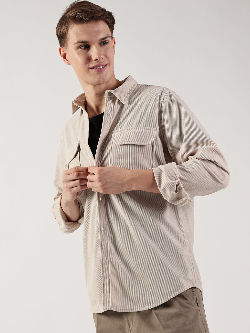 Thomas Scott Men Premium Slim Fit Opaque Corduroy Casual?Shirt