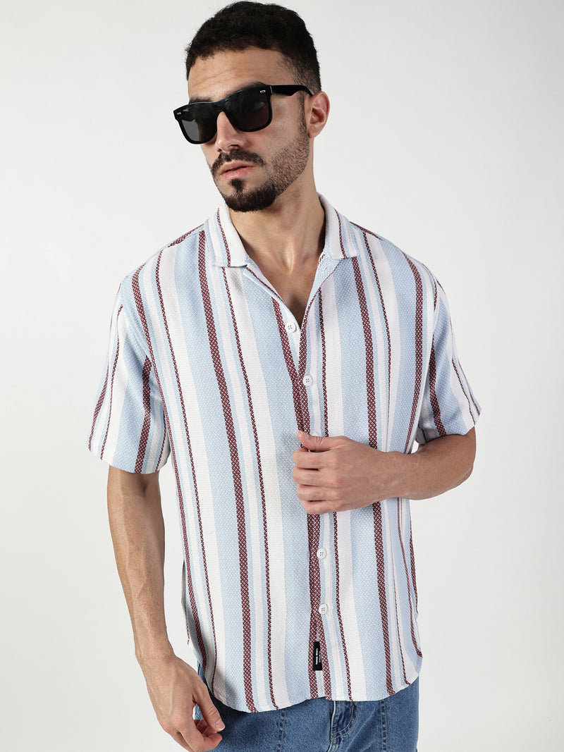Thomas Scott Men Premium Slim Fit Opaque Striped Casual Shirt