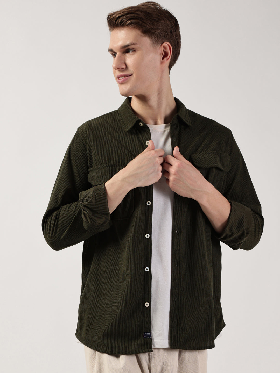 Thomas Scott Men Premium Slim Fit Opaque Corduroy Casual?Shirt