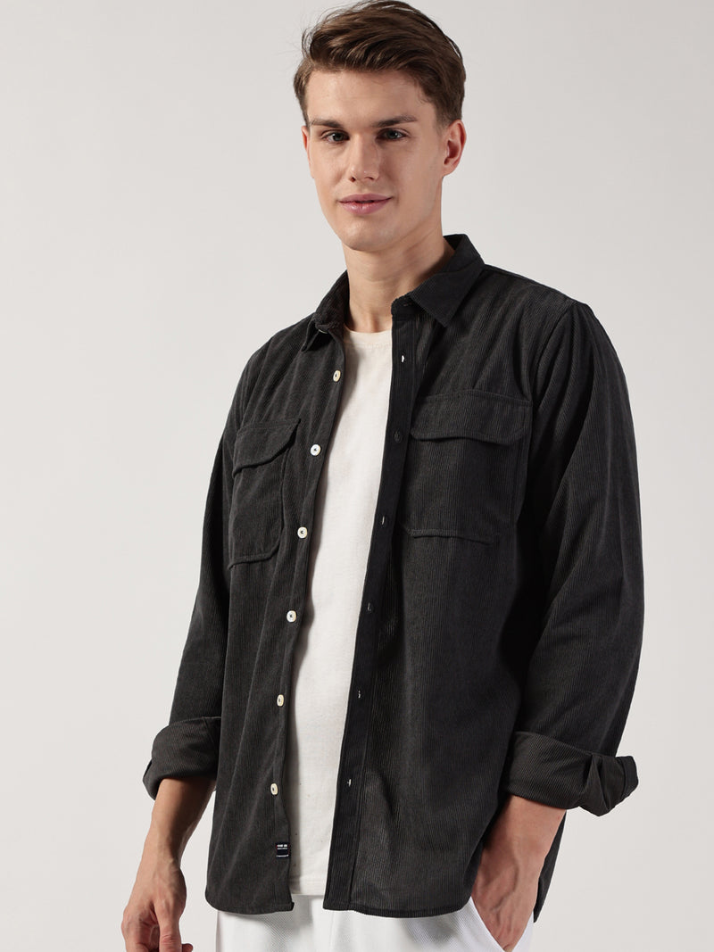 Thomas Scott Men Premium Slim Fit Opaque Corduroy Casual?Shirt