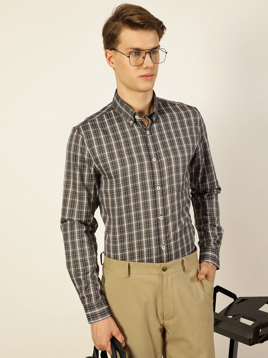 Thomas Scott Men Smart Tartan Checks Opaque Checked Formal Shirt