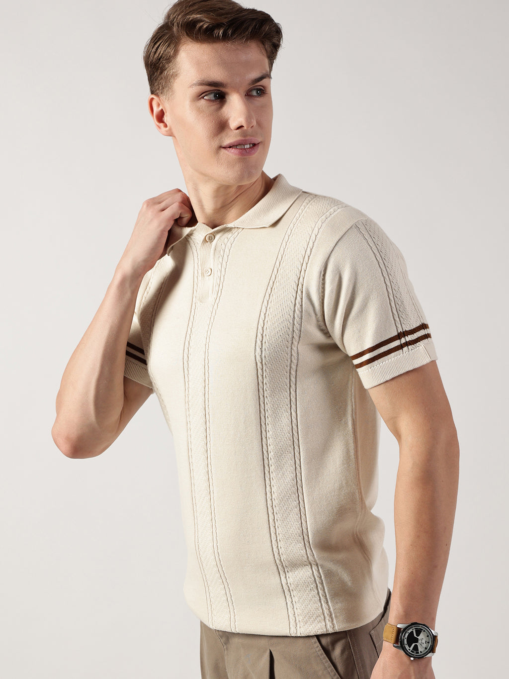 Thomas Scott Men Self Design Polo Collar Cotton T-shirt
