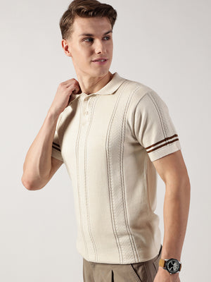 Thomas Scott Men Self Design Polo Collar Cotton T-shirt