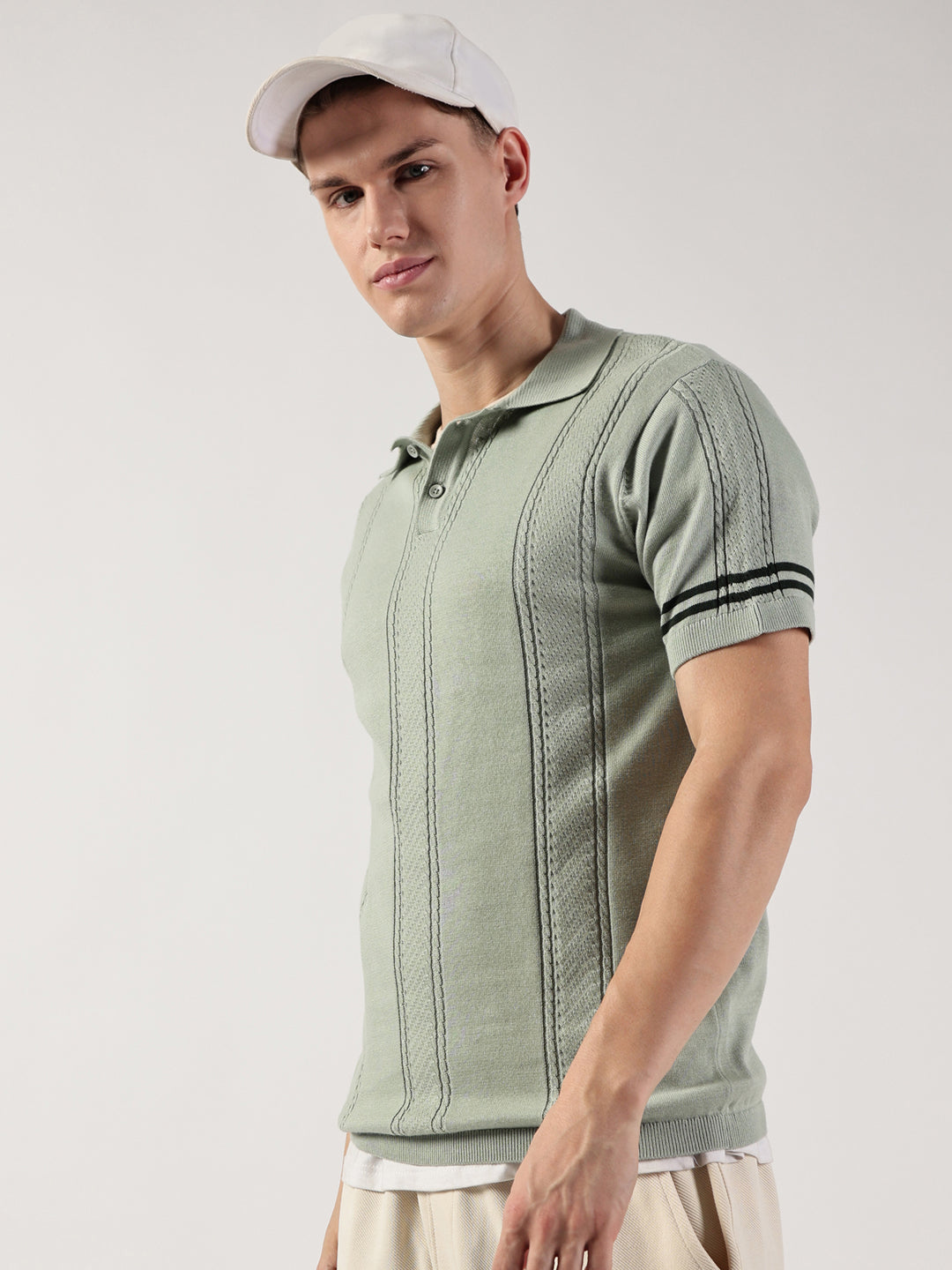 Thomas Scott Men Self Design Polo Collar Cotton T-shirt