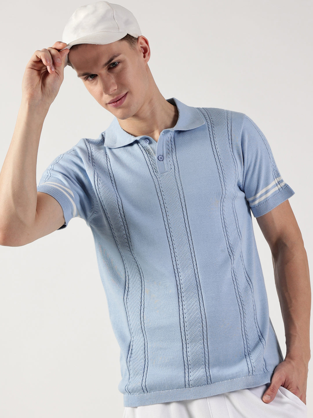 Thomas Scott Men Self Design Polo Collar Cotton T-shirt