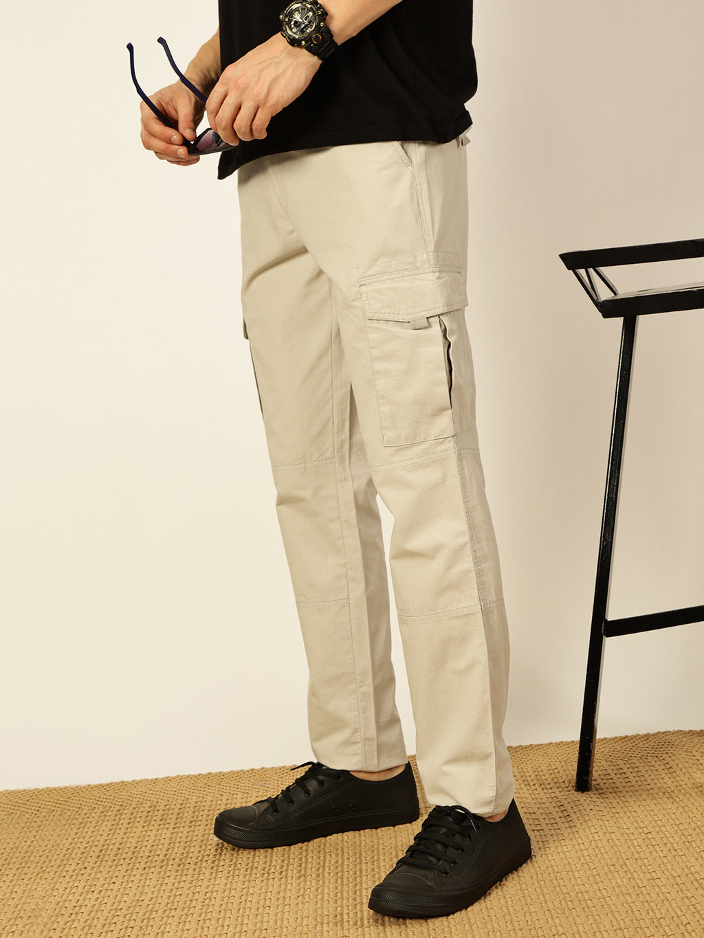 Thomas Scott Men Smart Cotton Regular Fit Cargos Trousers