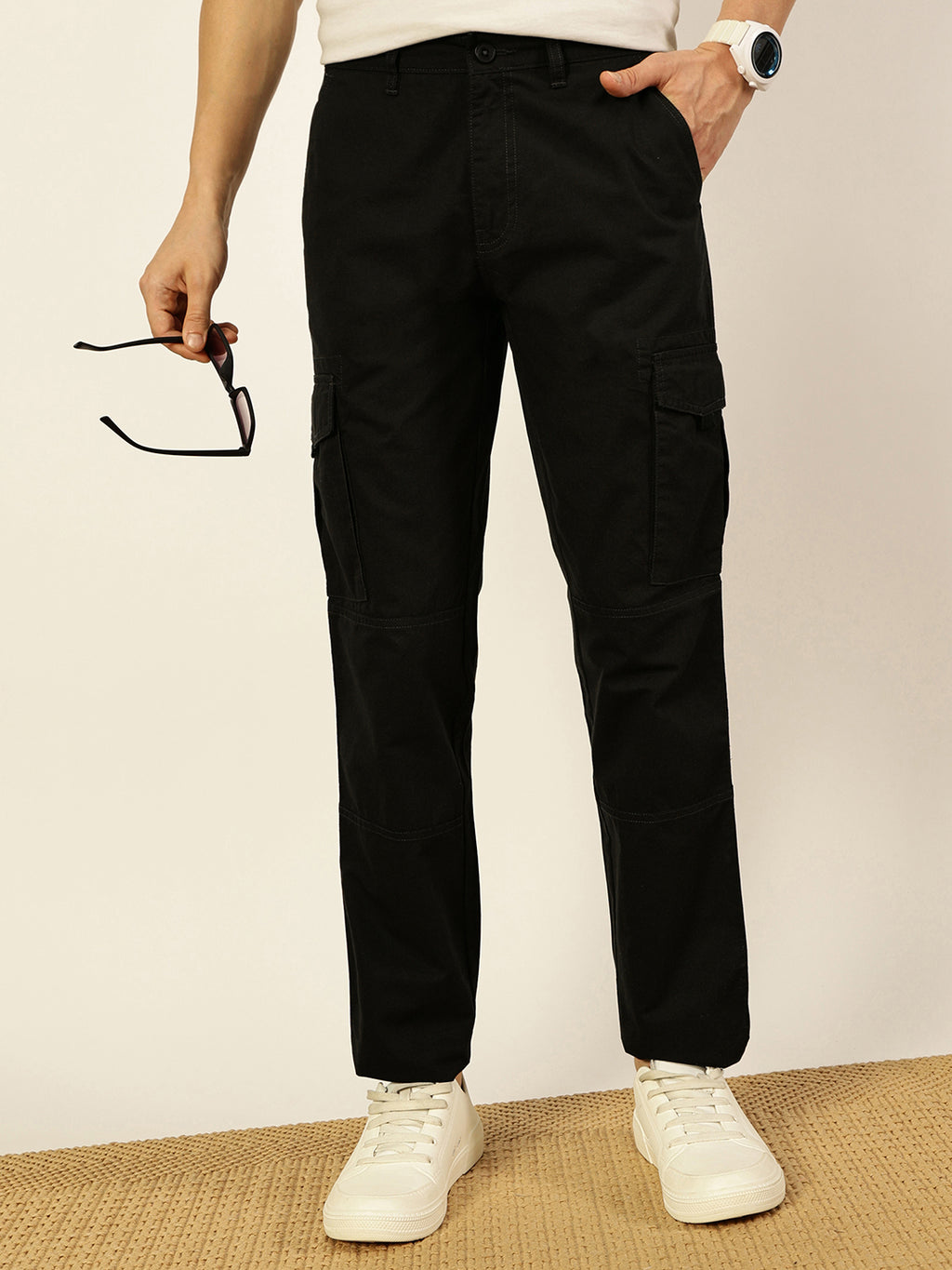 Thomas Scott Men Smart Straight Fit Easy Wash Cotton Cargo Trouser
