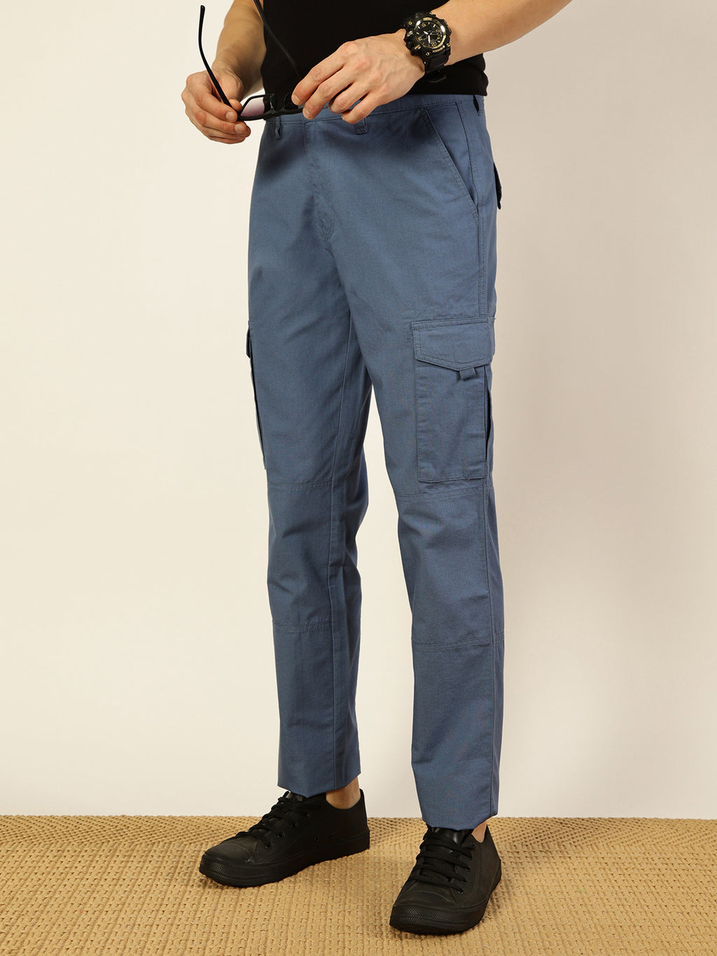 Thomas Scott Men Smart Straight Fit Easy Wash Cotton Cargo Trouser