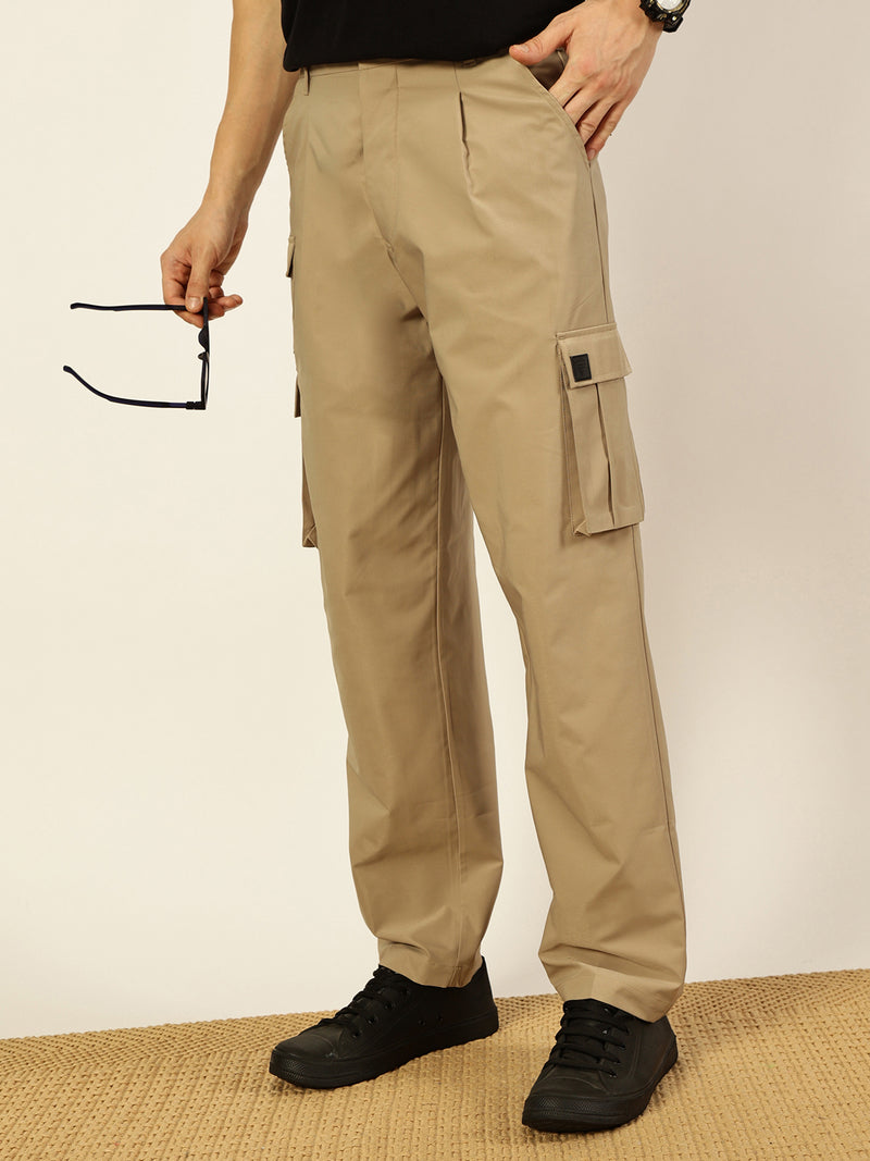 Thomas Scott Men Smart Loose Fit Mid-Rise Easy Wash Pleated Cargos Trousers