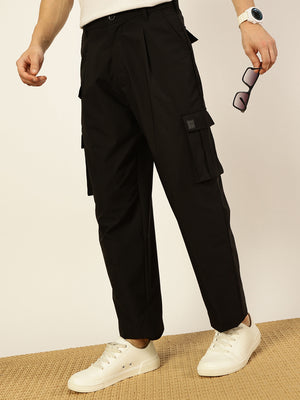 Thomas Scott Men Smart Loose Fit Mid-Rise Easy Wash Pleated Cargos Trousers