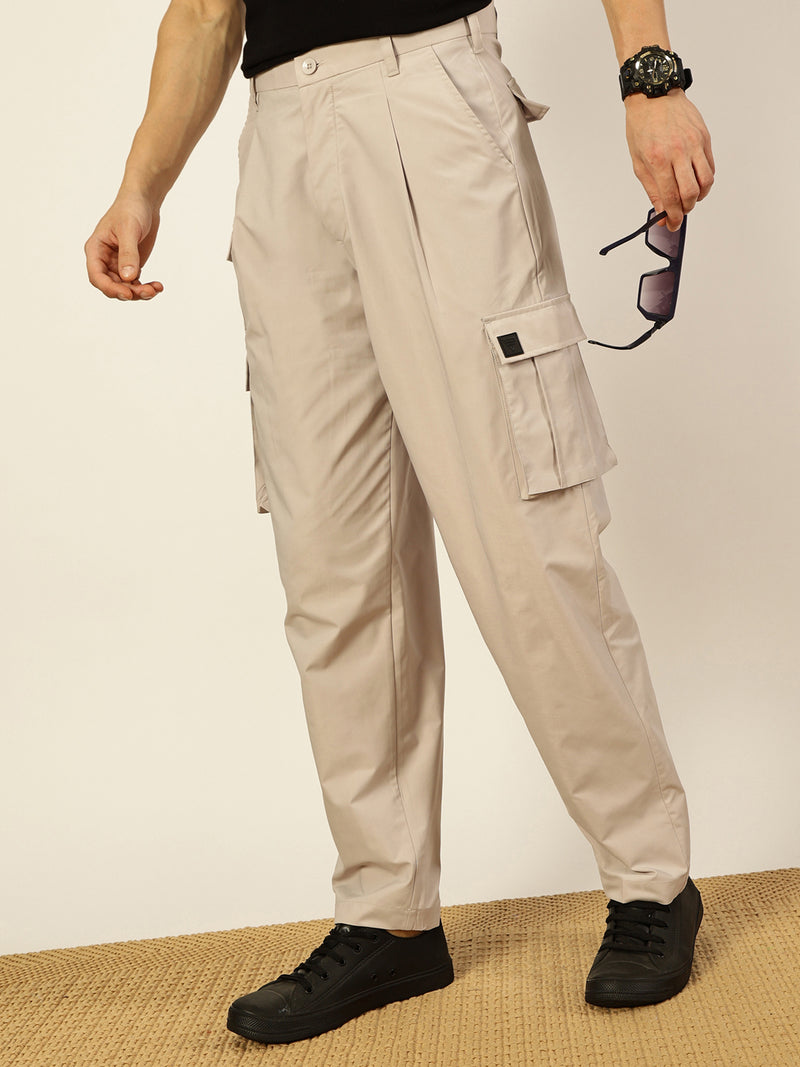 Thomas Scott Men Smart Loose Fit Easy Wash Pleated Cargos Trousers