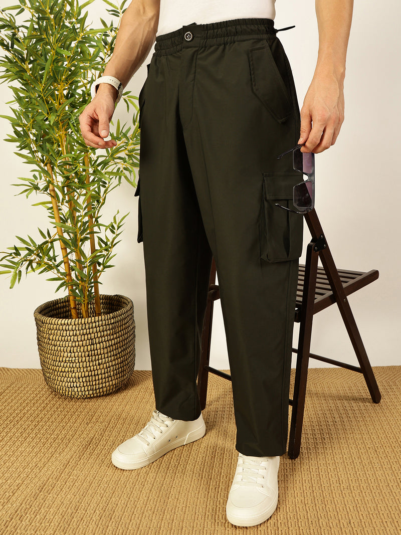 Thomas Scott Men Smart Loose Fit Mid-Rise Easy Wash Cotton Cargos Trousers