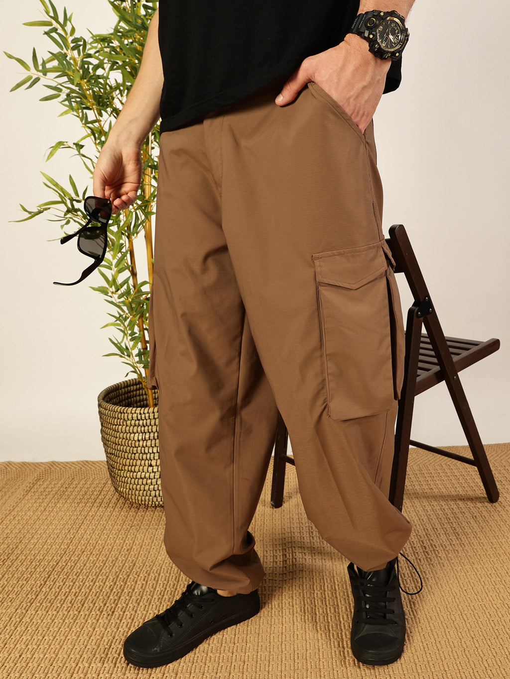 Thomas Scott Men Classic Loose Fit Cargos Trousers