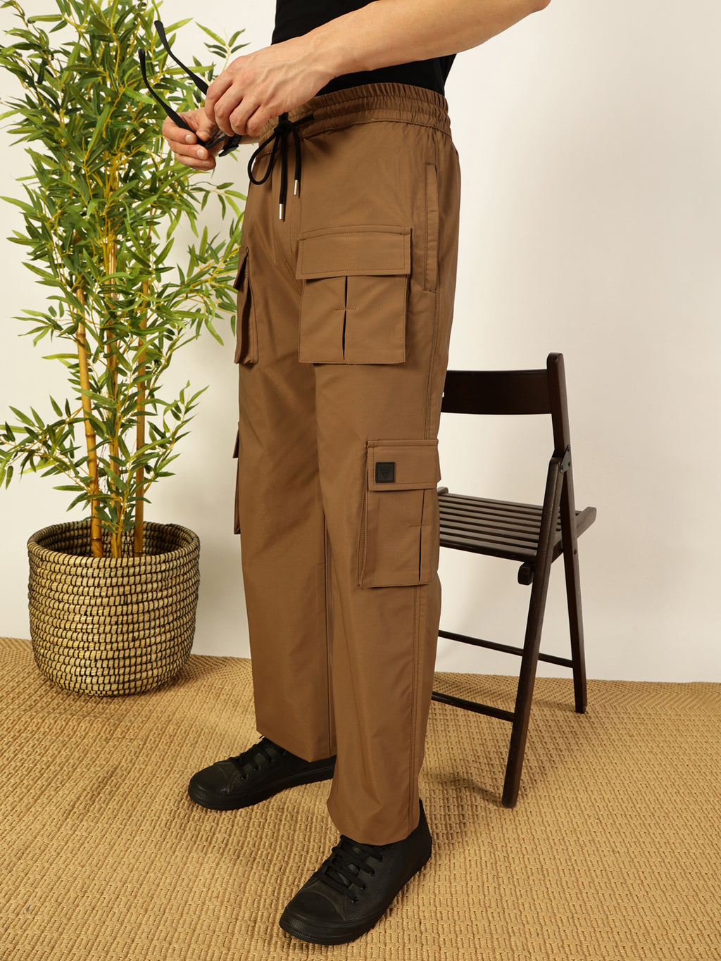 Thomas Scott Men Smart Loose Fit Wrinkle Free Cargos Trousers