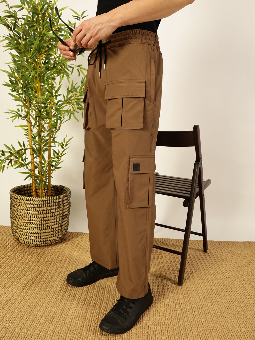 Thomas Scott Men Smart Loose Fit Wrinkle Free Cargos Trousers