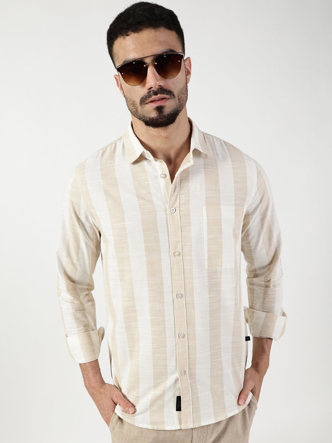 Thomas Scott Men Premium Slim Fit Opaque Striped Casual Shirt
