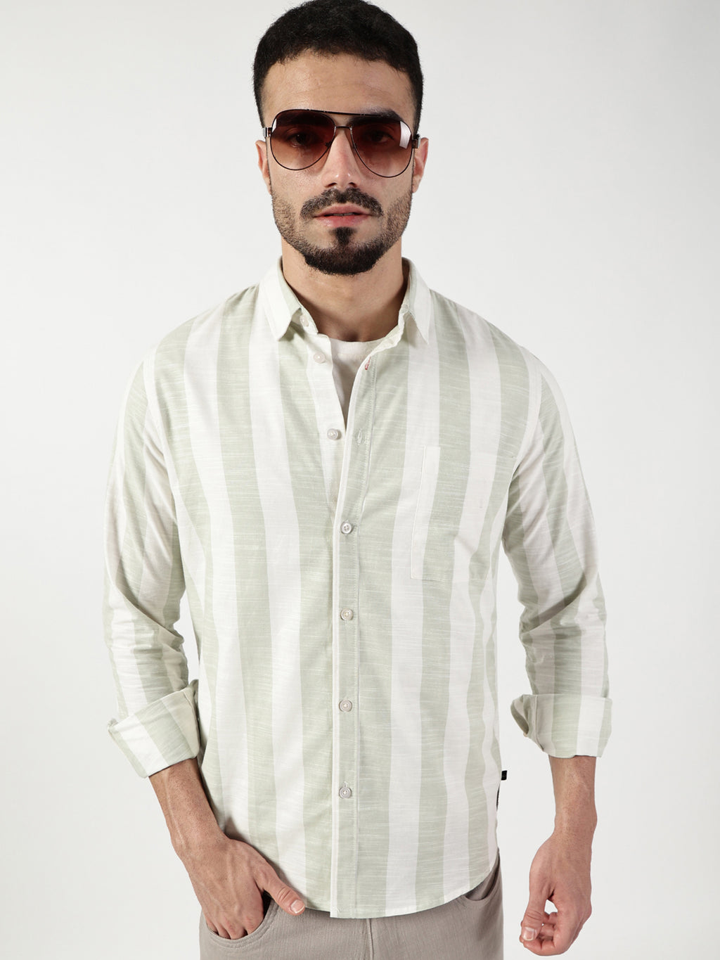 Thomas Scott Men Premium Slim Fit Opaque Striped Casual Shirt
