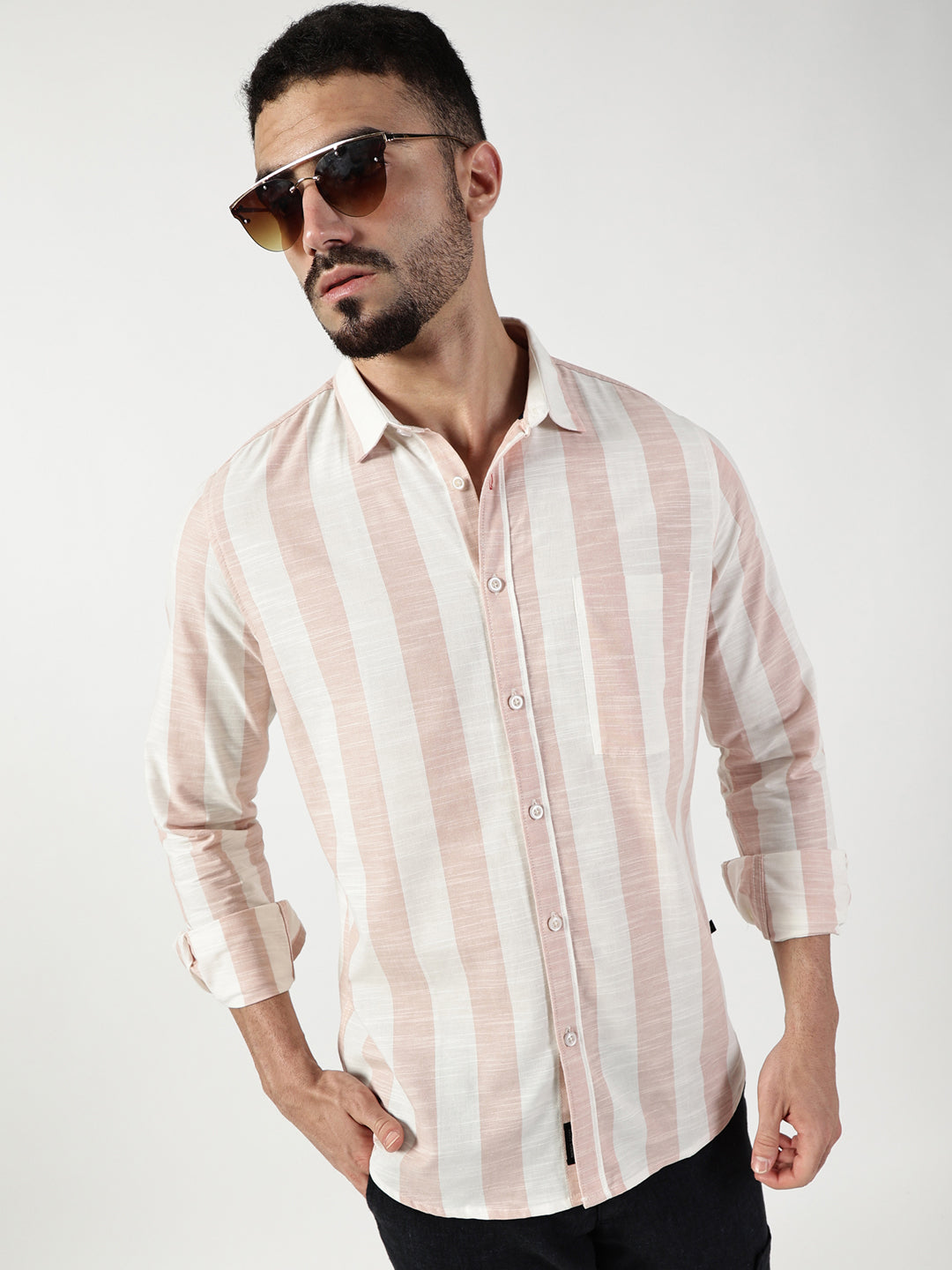 Thomas Scott Men Premium Slim Fit Opaque Striped Casual Shirt