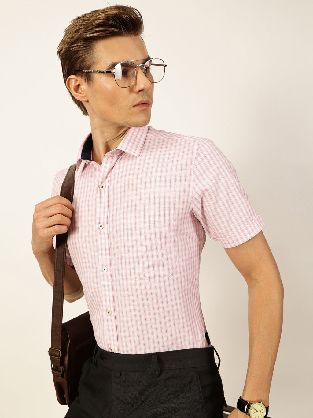 Thomas Scott Men Smart Gingham Checks Opaque Checked Formal Shirt