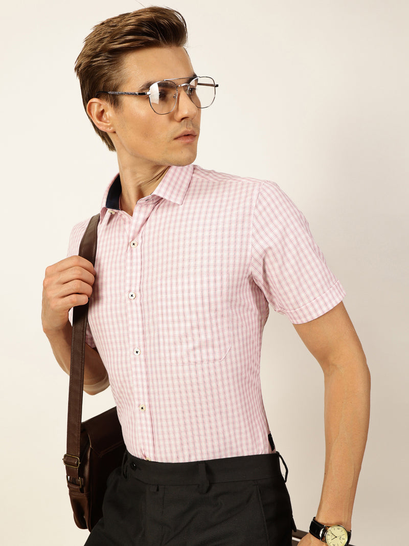 Thomas Scott Men Smart Gingham Checks Opaque Checked Formal Shirt