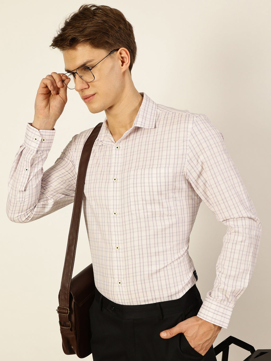 Thomas Scott Men Smart Windowpane Checks Opaque Checked Formal Shirt