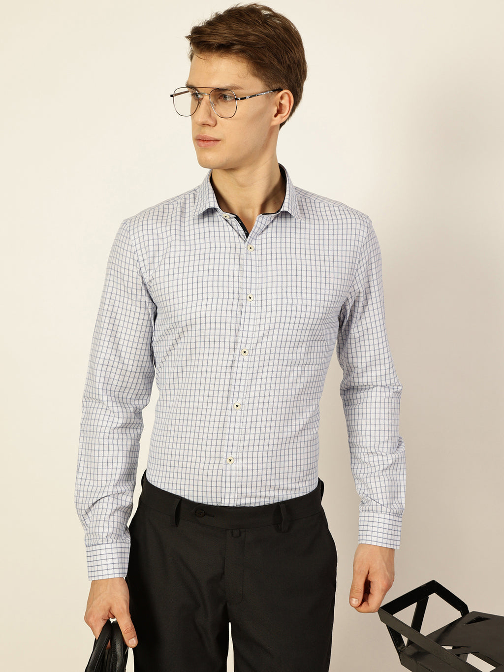 Thomas Scott Men Smart Gingham Checks Opaque Checked Formal Shirt
