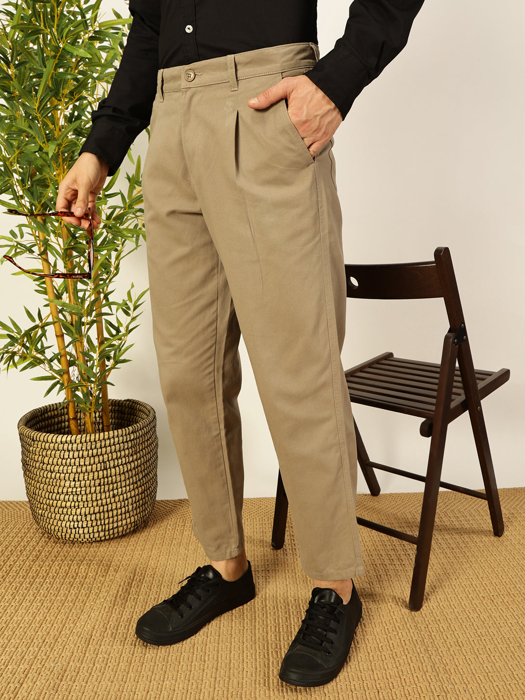 Mid Grey  Smart Straight Fit Easy Wash Pleated Chinos Trousers
