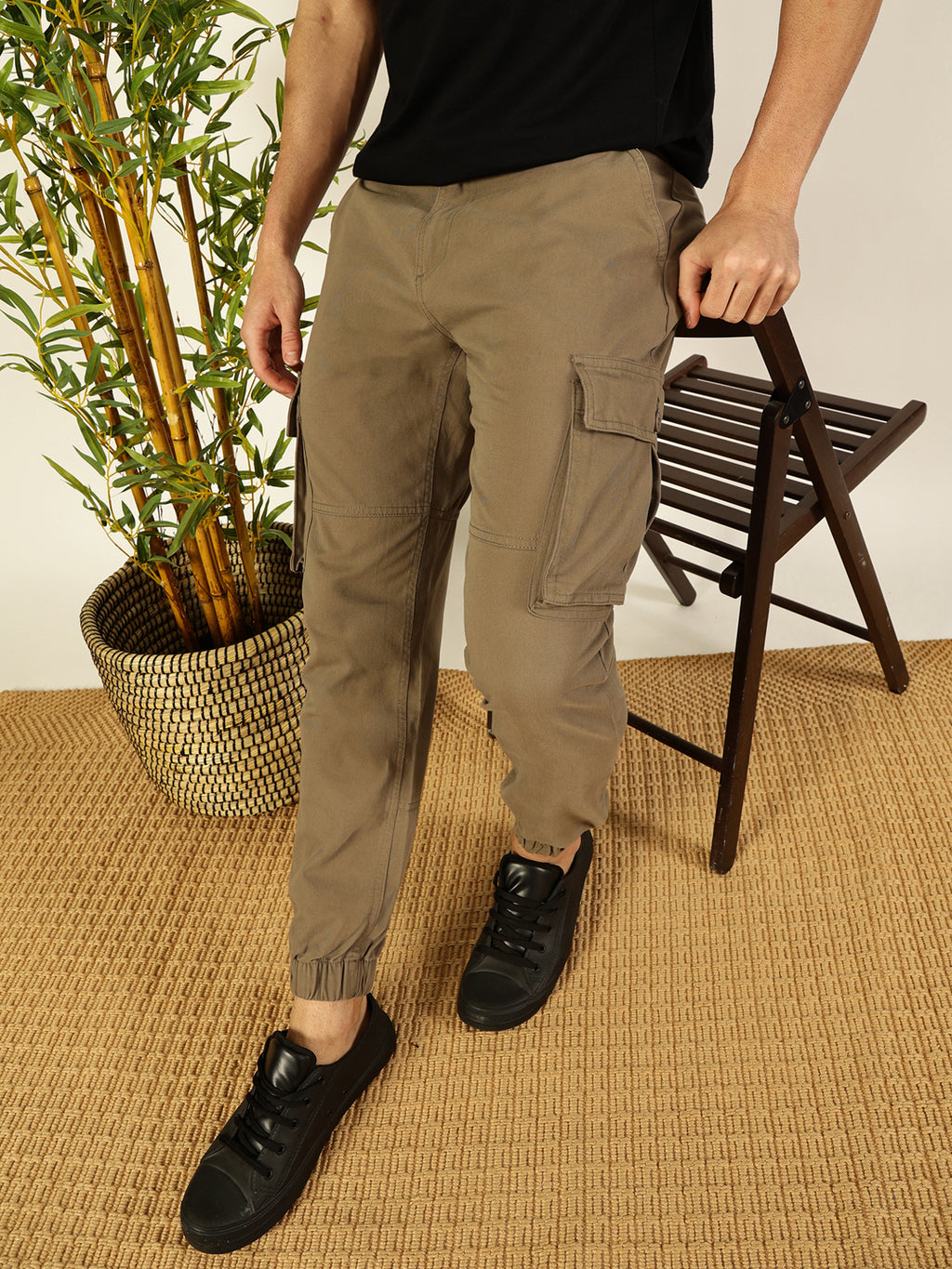 Beige  Classic Slim Fit Cargos Trousers