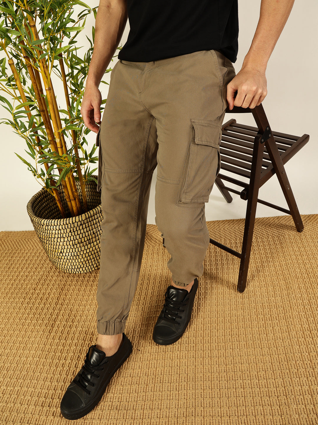 Beige  Classic Slim Fit Cargos Trousers