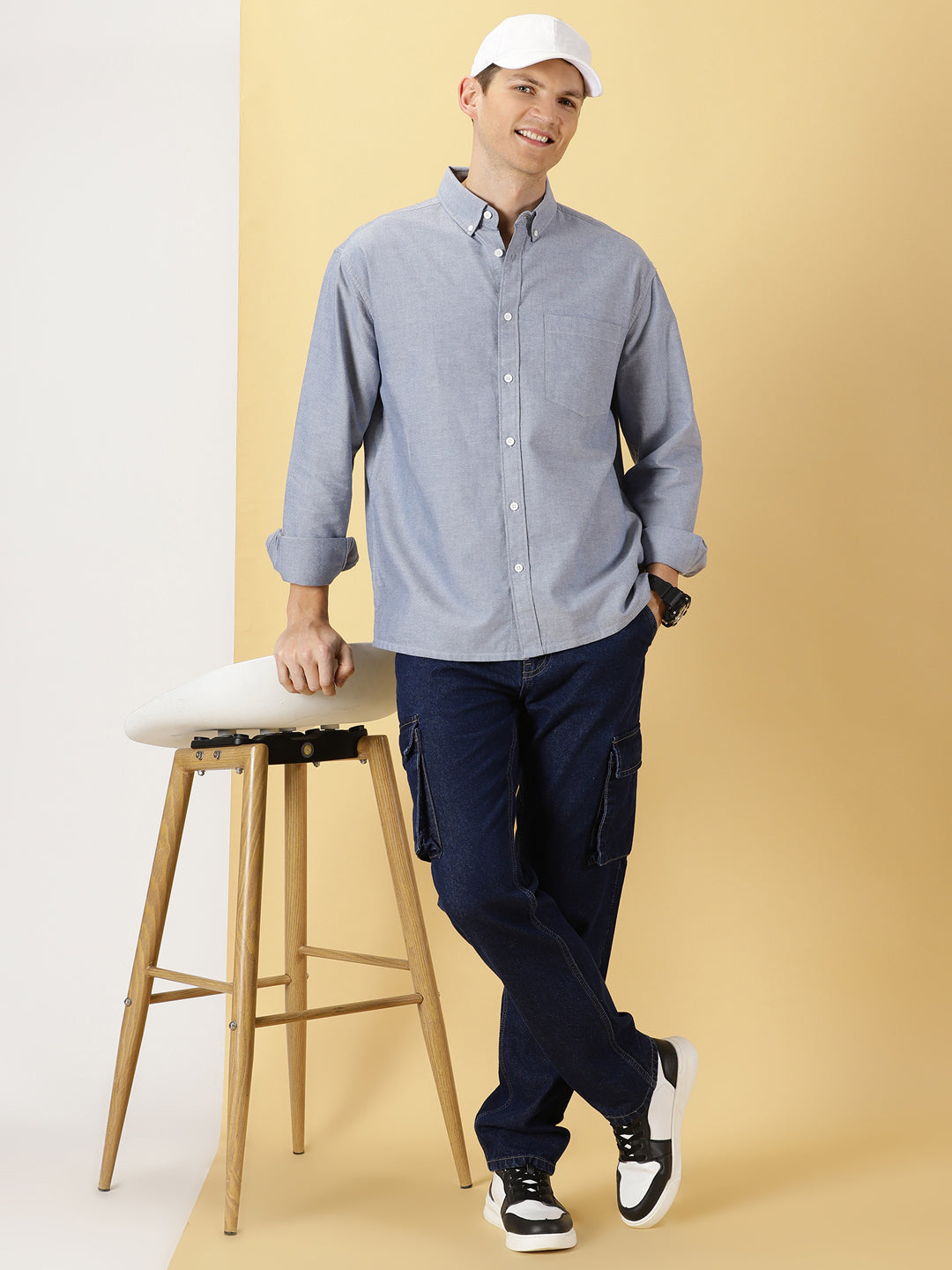 Thomas Scott Men Button-Down Collar Premium Regular Opaque Cotton Casual Shirt