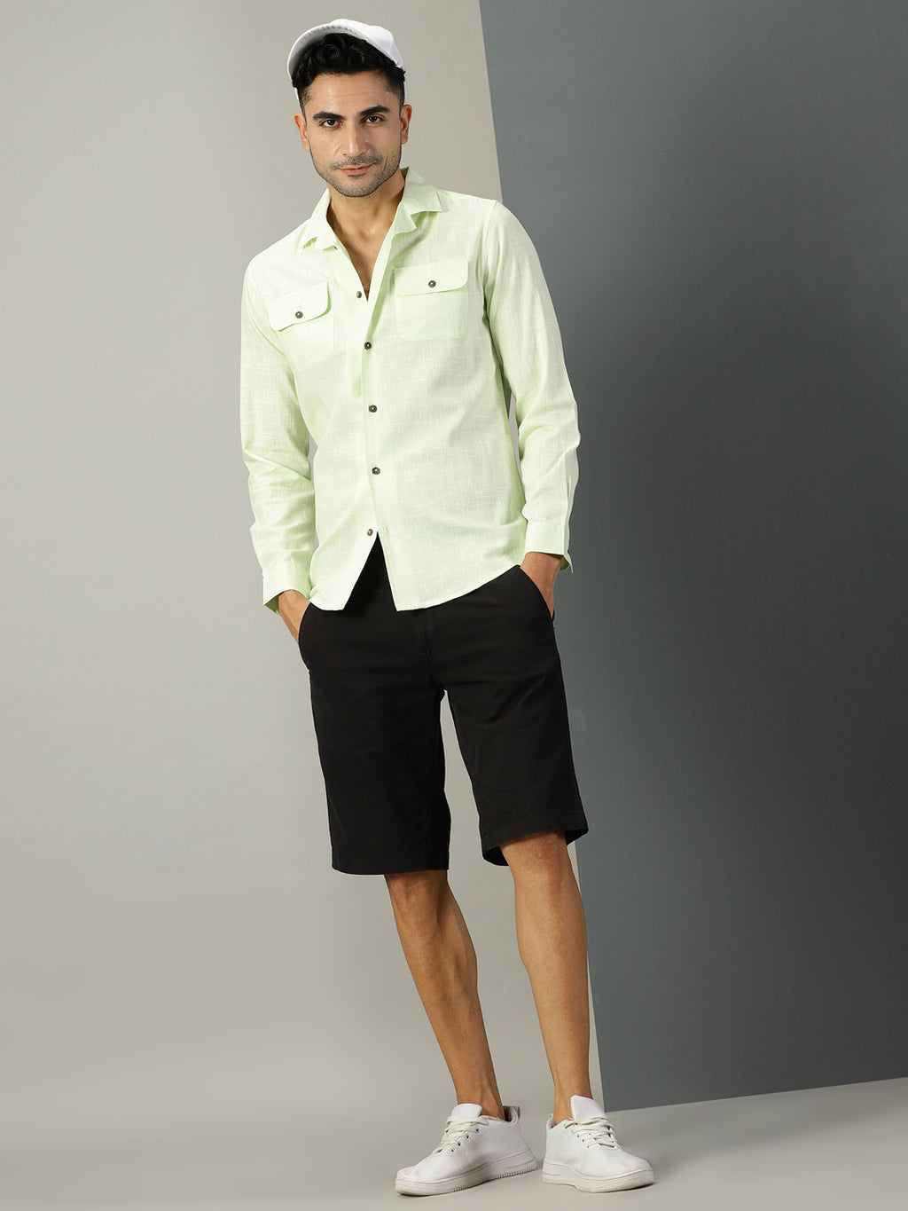 Thomas Scott Men Classic Cuban Collar Cotton Linen Casual Shacket