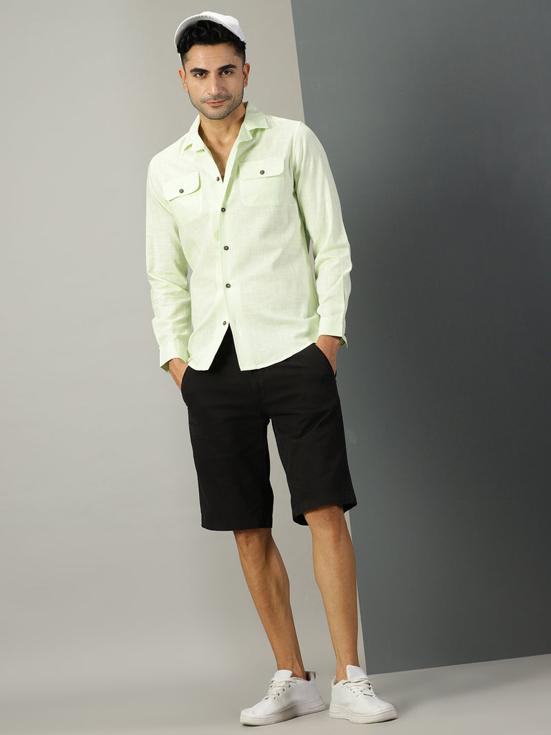 Thomas Scott Men Classic Cuban Collar Cotton Linen Casual Shacket