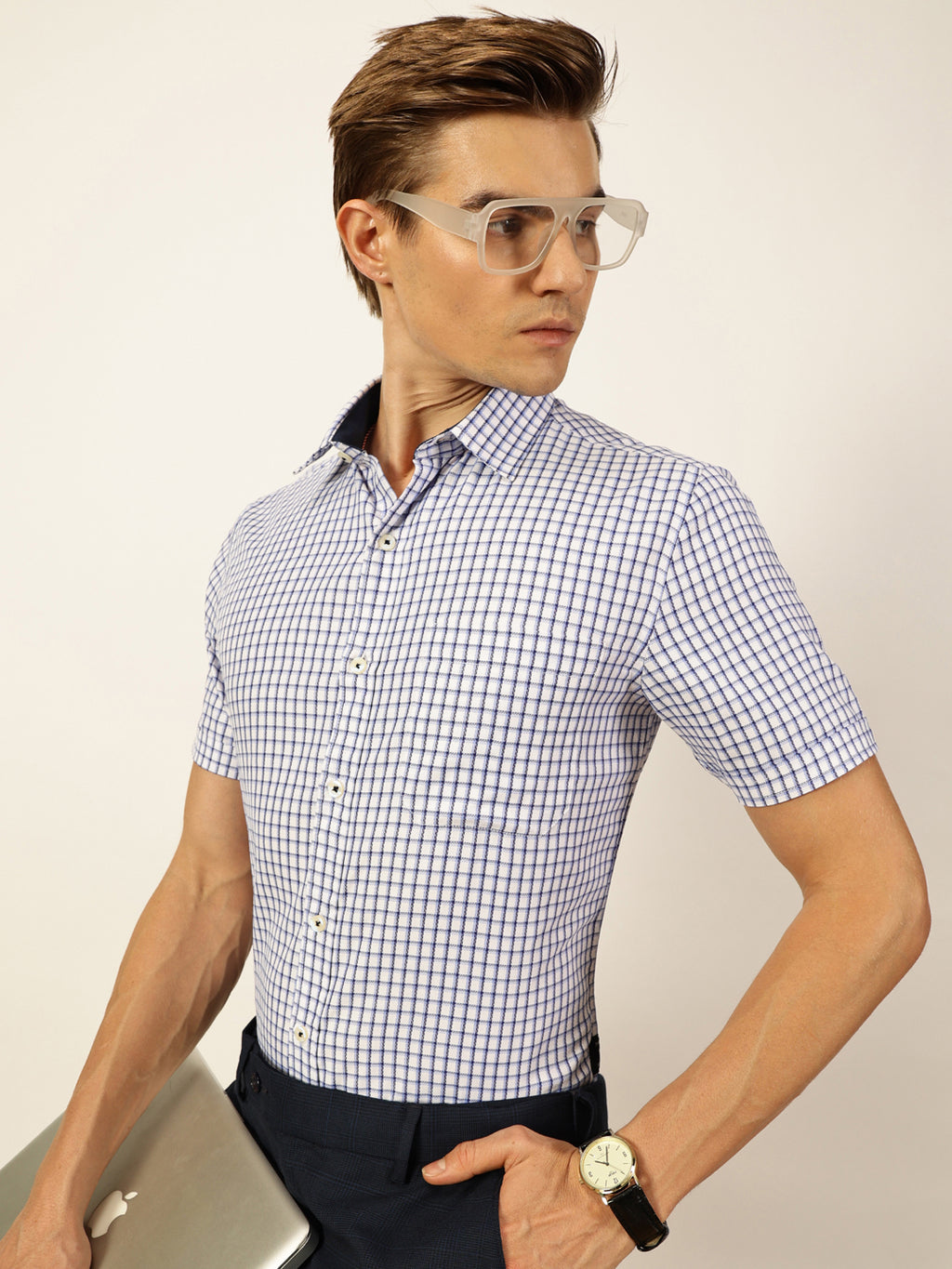 Thomas Scott Men Smart Gingham Checks Opaque Checked Formal Shirt