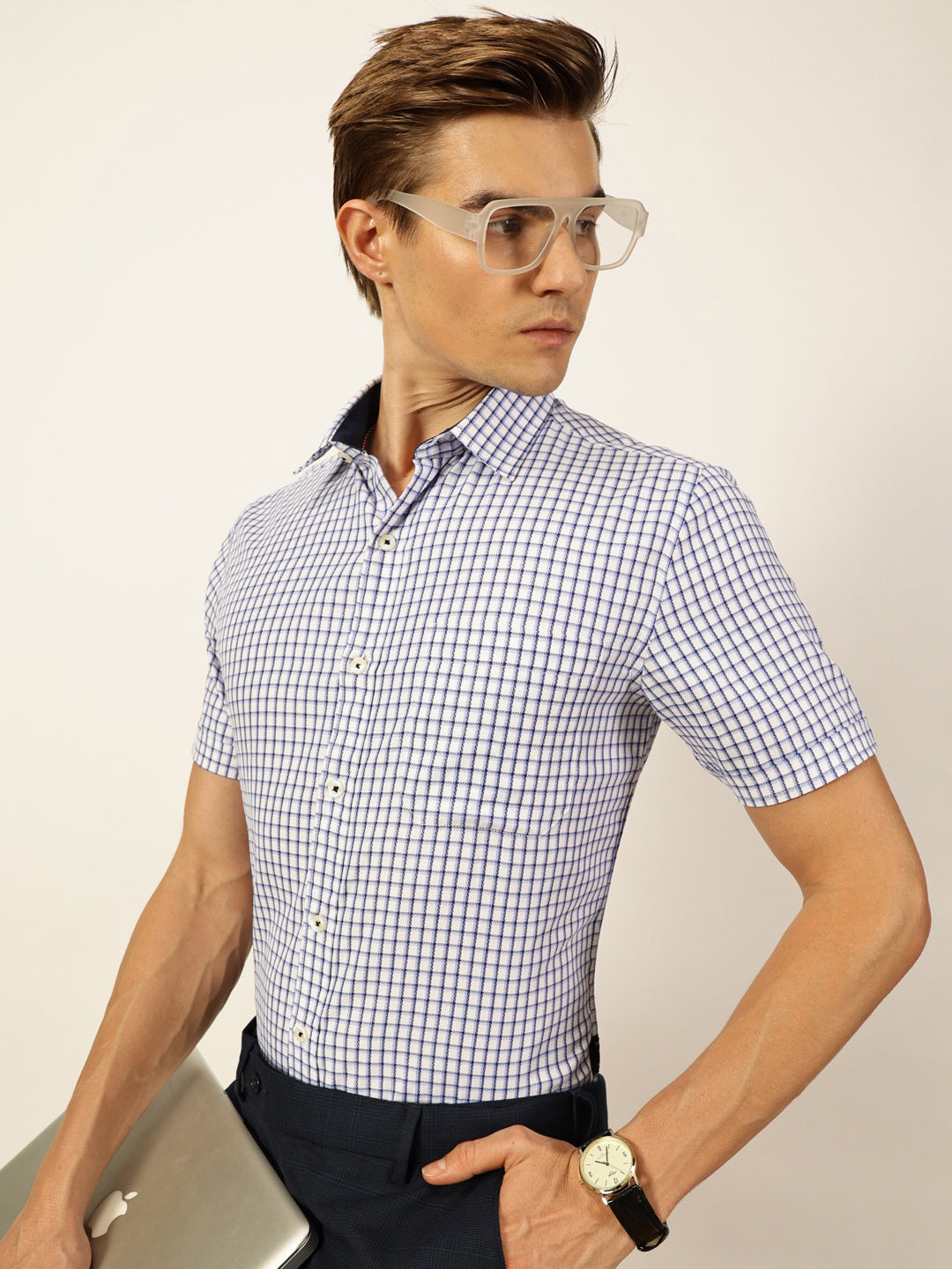 Thomas Scott Men Smart Gingham Checks Opaque Checked Formal Shirt
