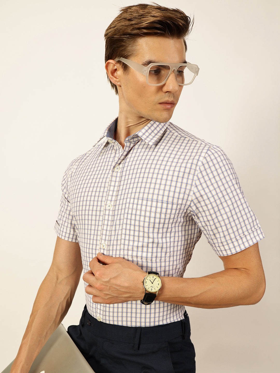 Thomas Scott Men Smart Gingham Checks Opaque Checked Formal Shirt