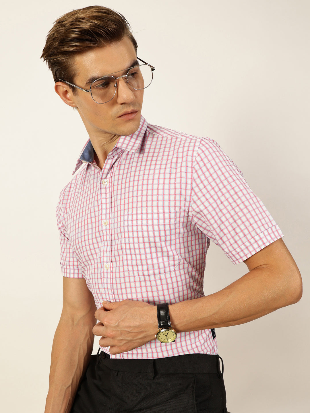 Thomas Scott Men Smart Gingham Checks Opaque Checked Formal Shirt