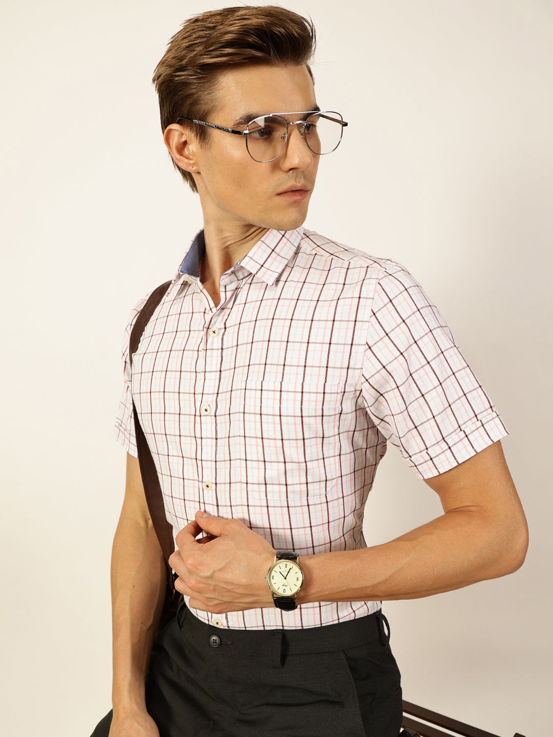 Thomas Scott Men Smart Tartan Checks Opaque Checked Formal Shirt